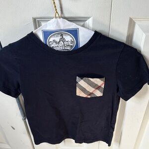 Burberry Navy Short Sleeve Tee with Signature Plaid Pocket